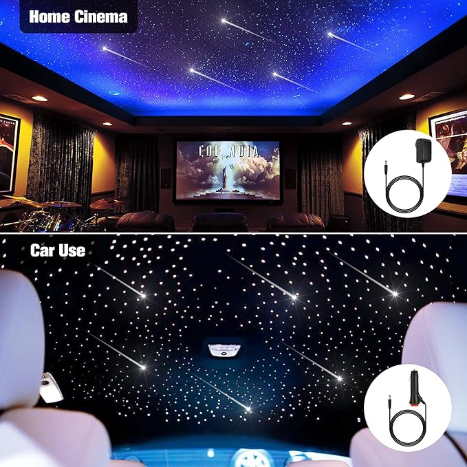 CHINLY 32w Meteor Twinkle 1000pcs 0.03in 16.4ft Bluetooth RGBW LED Fiber Optic Star Ceiling Light,APP/Remote +Shooting Stars Light kit+Adapter+Cigarette Lighter+10 Crystals,for Car/Ceiling
