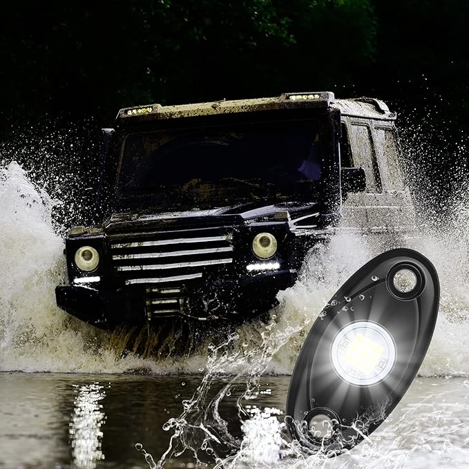 Treela 16 Pods LED Rock Lights White for Truck ATV UTV SUV Motorcycle Car Boat Pure Ambient Underglow Lights Waterproof Underbody Glow Neon Trail Rig Lamp