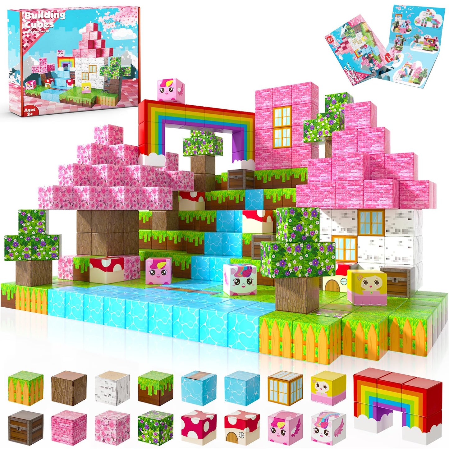 Magnetic Blocks-100PCS Magnetic Building Blocks, Magnetic Tiles Kids Build Cubes 2024 Upgraded STEM Game Toys, Christmas Birthday Gifts for Boys & Girls Ages 3+