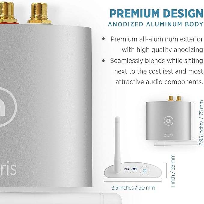 Auris Blume HD Long Range Bluetooth 5.3 Music Receiver Hi-Fi Audio Adapter
