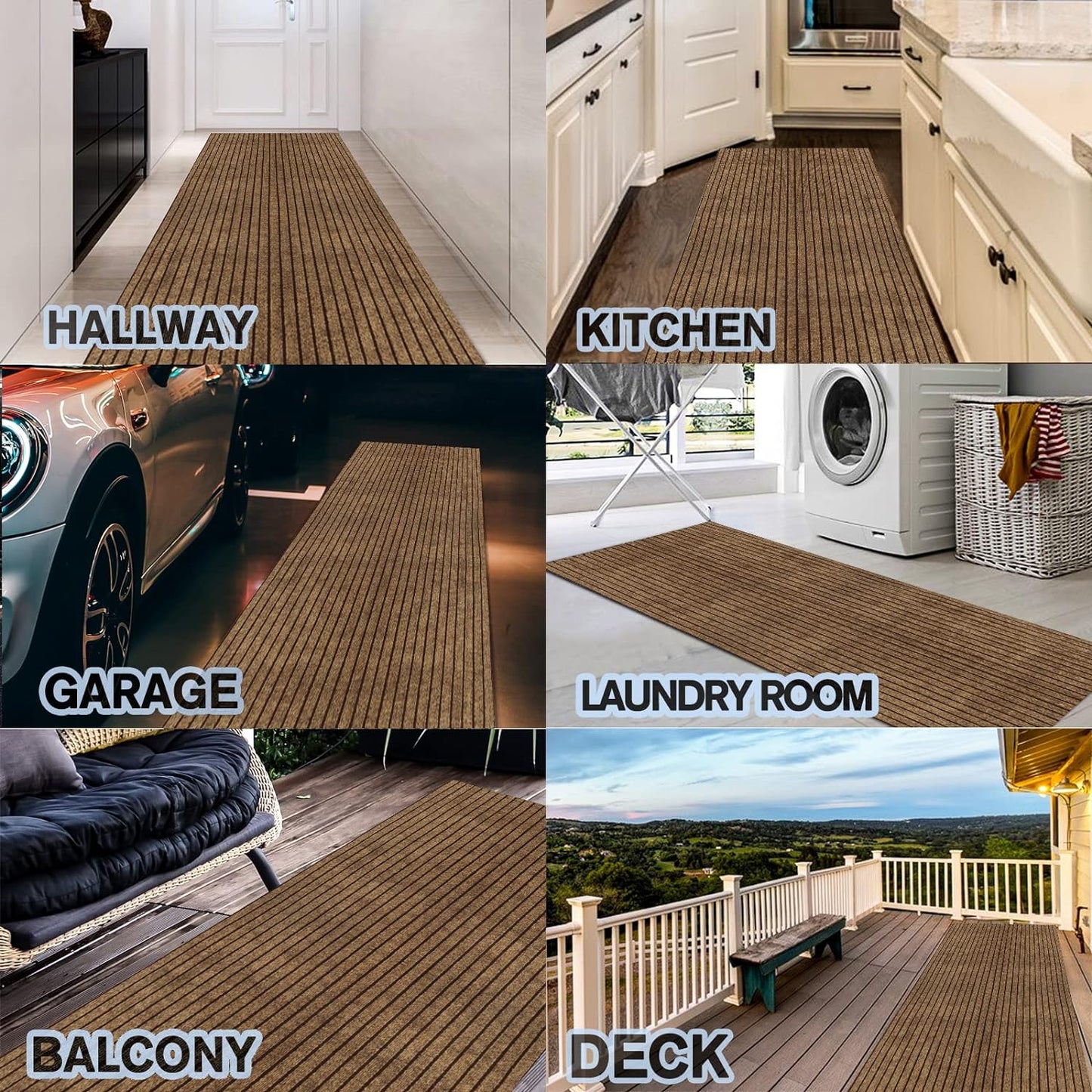 Custom Size Backed Non-Slip Area Rugs Runner, Easy Clean, Waterproof Runner Rugs for Hallway Entryway, Kitchen, Laundry, 3FT x 46FT, Brown Stripe