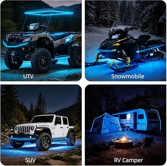 12V Marine Boat LED Light Strip Super Bright, 2 Pack 2FT IP68 Fully Waterproof RV Front Cap Lights, Golf Cart Underglow Roof Lights Strip for Truck ATV UTV SUV Car Pickup Trailer, Cuttable, Blue