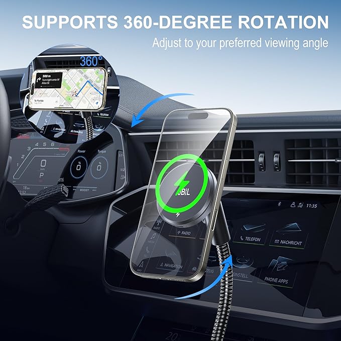 for Magsafe 15W Car Mount Wireless Phone Charger Cigarette Lighter,Car Magnetic Vent Mount Holder with Dual Port PD&QC for Magsafe Fast Charging for iPhone Air/17/16 15 Pro Plus Max 14 13 12