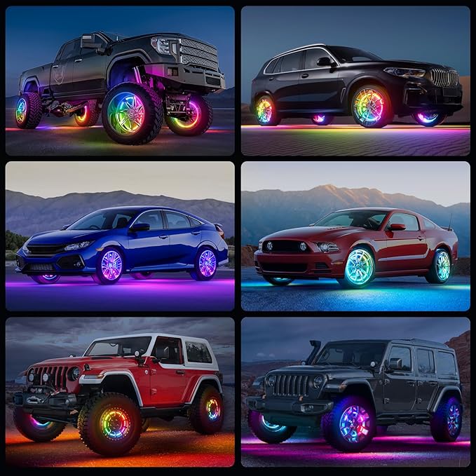 Ehaho 15.5" Double Row Wheel Lights, Brighter RGB Dream Chasing LED Rim Lights with App & Remote Control, Music Wheel Ring Light with Turn & Braking Signal Compatible with Various Trucks SUV Car(4PCS)