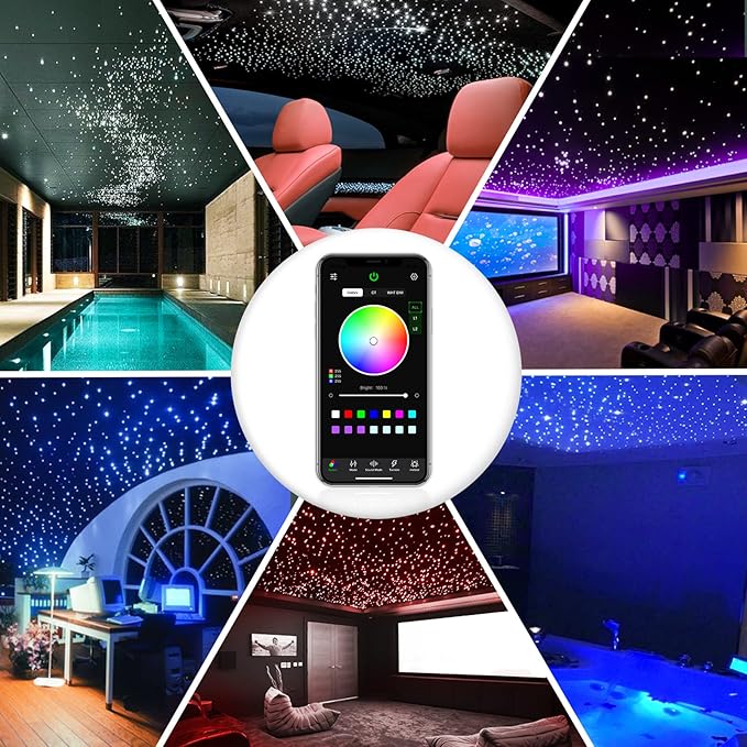 16W Twinkle Starlight Headliner Kit, 550pcs*0.03in*9.8ft Fiber Optic Strands Bluetooth APP/Remote/Music Control, RGBW Car Star Ceiling Light Kit+Adapter+Plug for Car/Home/Theater