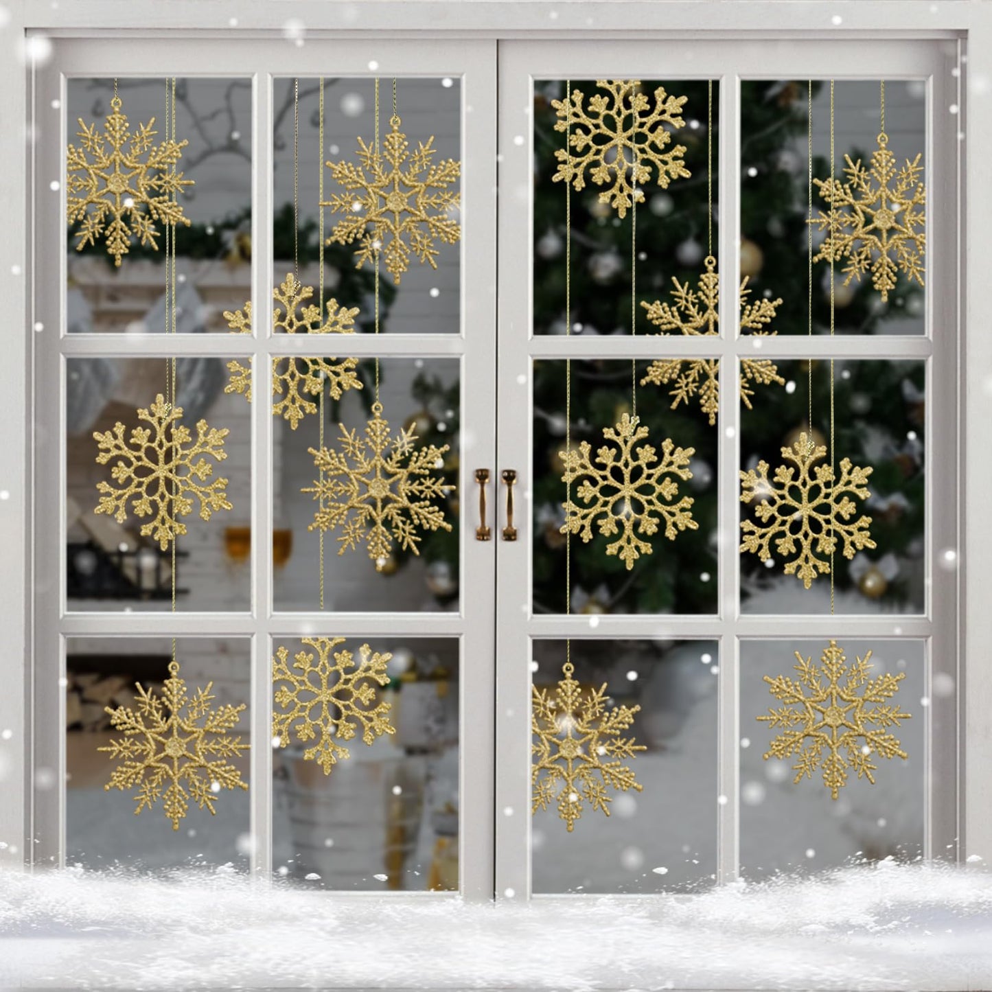 36PCS Christmas Snowflake Ornaments, Hanging Snowflake Decorations for Winter Wonderland Christmas Tree Decorations, 4-inch, Gold