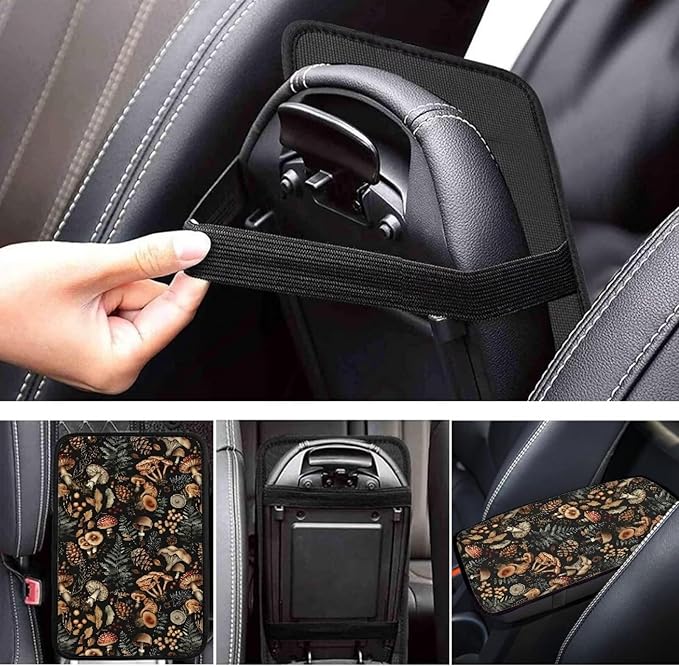 Dreaweet Car Armrest Cover Mushroom Car Accessories for Women Car Center Console Pad Universal Fit Armrest Cover Protector for Cars,SUV,Trucks,Black