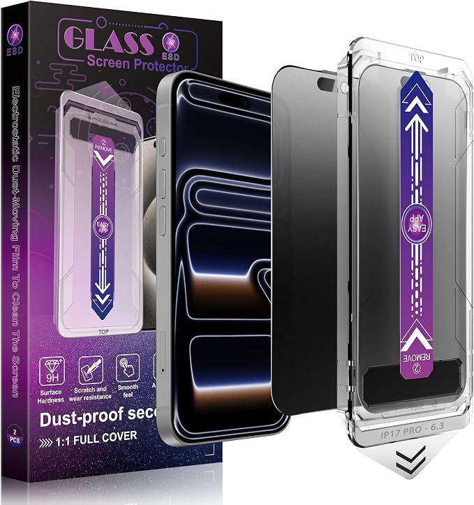 Matte Privacy Screen Protector for iPhone 17 Pro 6.3-Inch, Auto Dust Removal