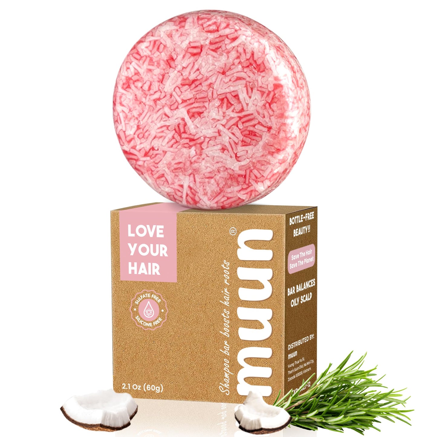 Muun Rosemary Shampoo and Conditioner Bar Set 3 - Natural Solid Hair Growth Soap Bars for Women with Straight, Curly or Thinning Hair for Anti-Hair Loss, Regrowth, pH Balanced, Sulfate & Silicone Free