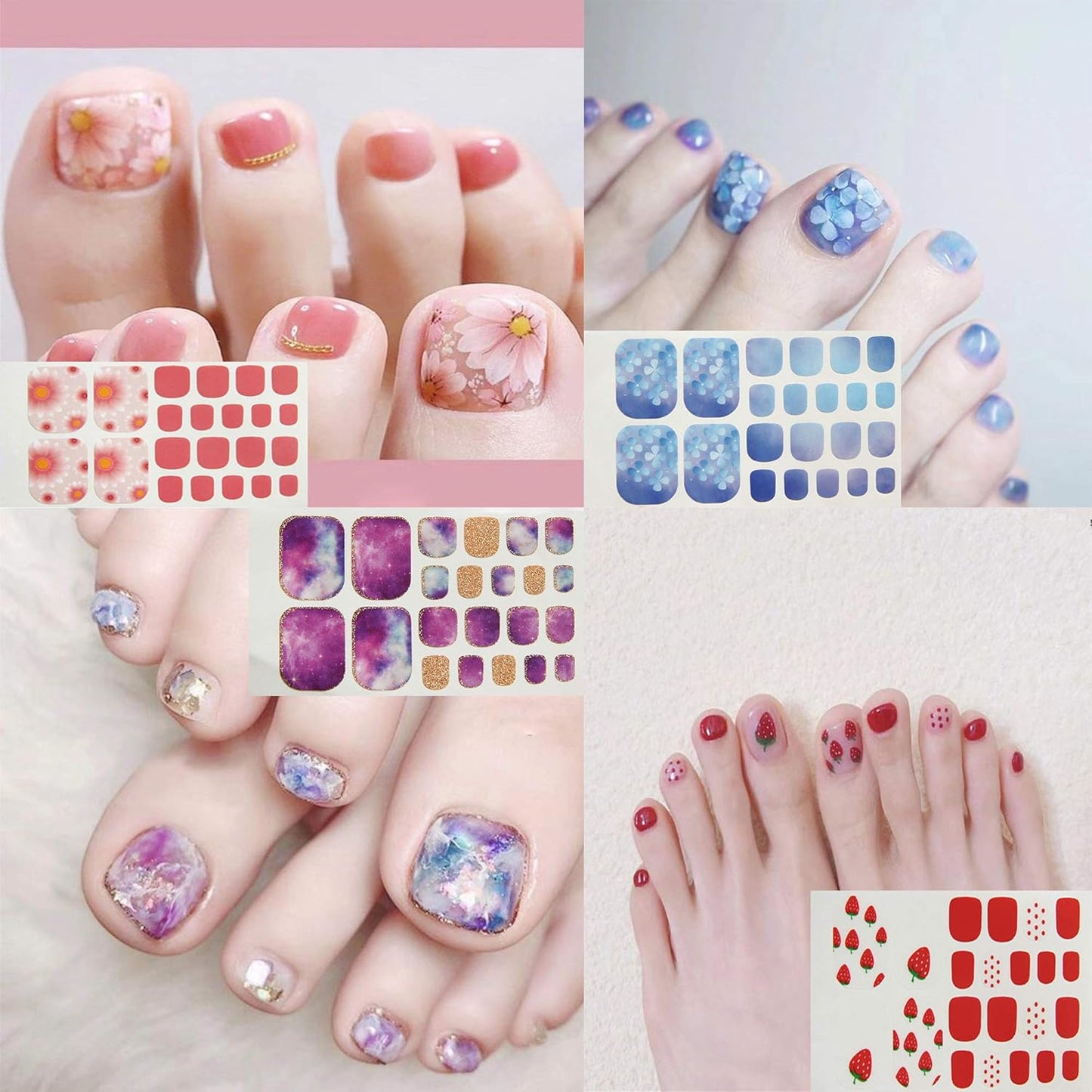 SILPECWEE 20 Sheets Adhesive Toenail Polish Wraps Stickers Flower Marbling Toe Nail Strips Decals for Toes Manicure Accessories for Women 1Pc Nail File