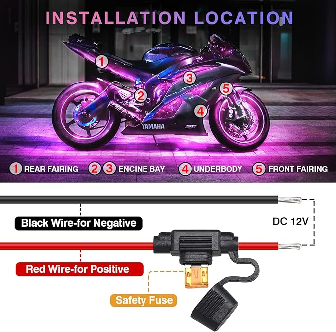 18PCS Motorcycle RGB LED Light Kit with Brake Turn Signal, Multicolor Underglow Lights with APP/RF Remote, Neon Accent Lights Dual Zone Waterproof 12V for Touring, Bagger & Large Cruiser Motorcycle
