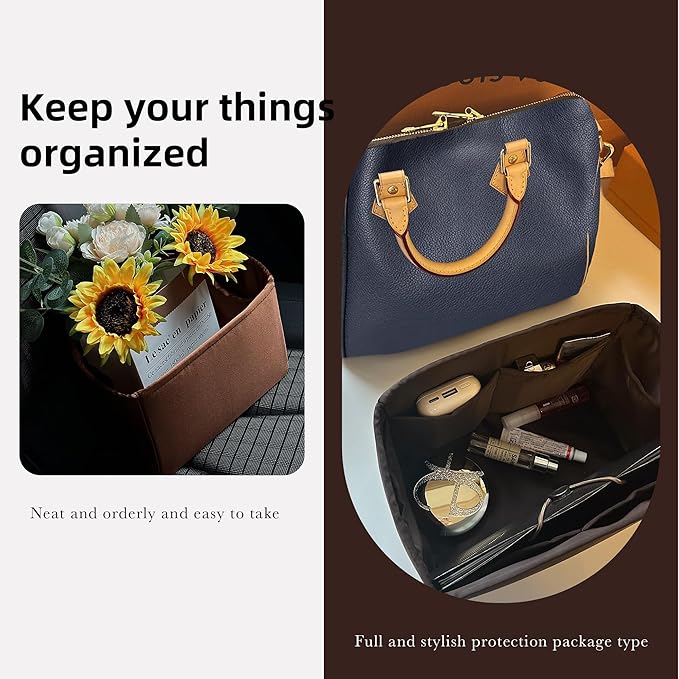DGAZ Silk Purse Organizer Insert Fits LV Speedy 16/20/25/30/35/45 bags,Silky Smooth Bag Organizer,Luxury Handbag & Tote Shaper(Global Brown,SP30)