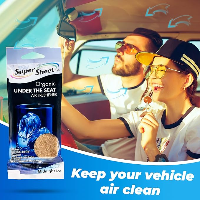Super Sheet, Organic Under the Seat Car Air Freshener, Long Lasting Fragrance, Midnight Ice Scent
