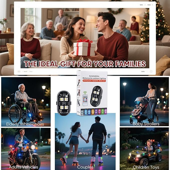 Upgraded 4LEDs 6PCS Wireless LED Strobe Lights with Remote Control, 8 Colors Type-C Rechargeable Led Lights Anti Collision Warning Light for Car Motorcycle Bike Drone Aircraft
