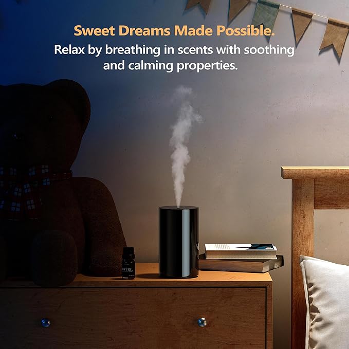 Waterless Diffuser for Essential Oil, Battery Operated Nebulizer, 0.7 Fl.Oz./ 20mL Capacity, Mini Scent Air Machine, 3 Countdown Timers & 3 Mist Levels for Home Room Car Office - AN8 Black 2Packs