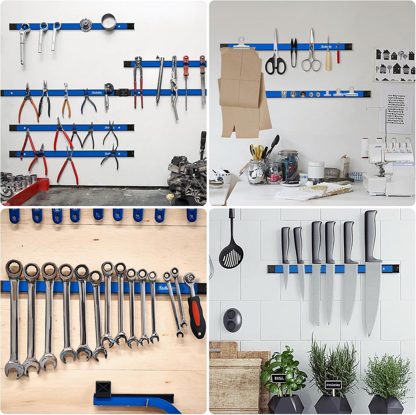 6 Pieces 12" Magnetic Tool Holder Strip, Blue Magnet Bar, Metal Tool Organizer Rack for Garage Organization, Easy To Install in Workshop, Mounting Screws Included