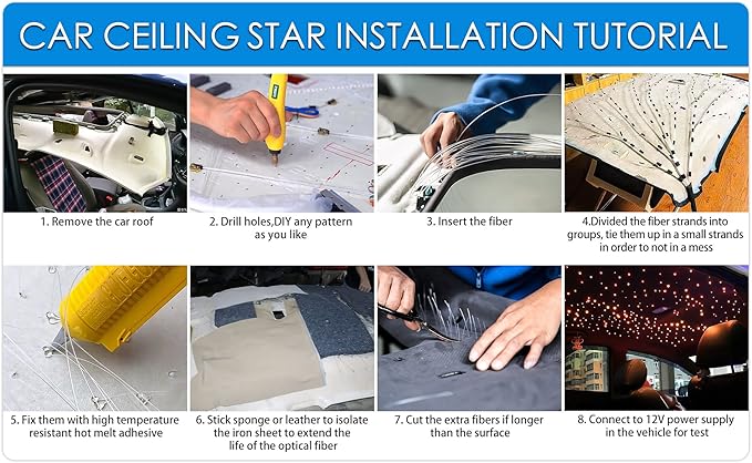 ATOKEE 16W Twinkle 400pcs Starlight Headliner Kit, 0.03in 9.8ft Fiber Strands Small Size Star Lights for Car Roof Use with APP/RF Remote Music Mode