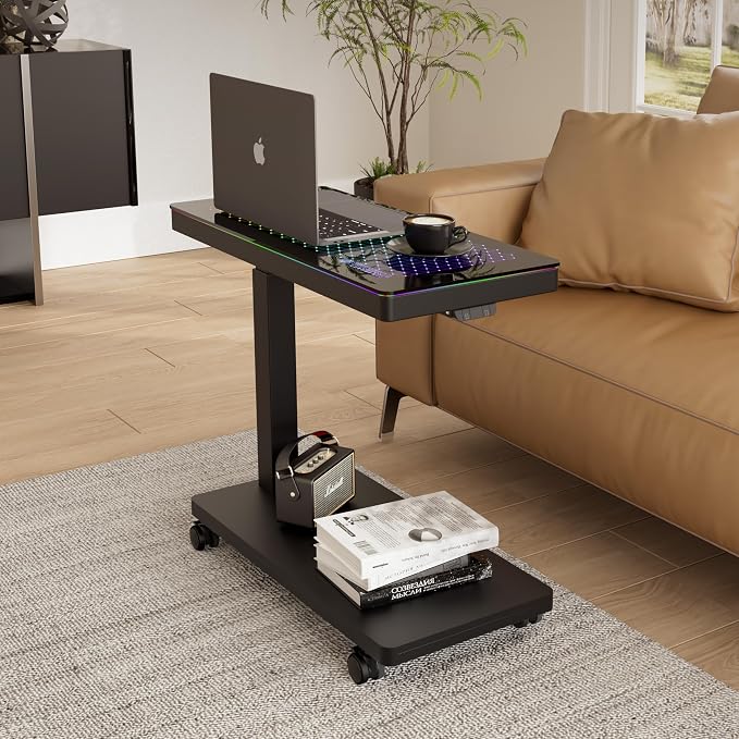 EUREKA ERGONOMIC Height Adjustable Computer Tower Stand, Illuminated Glass