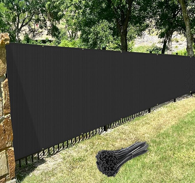 Windscreen4less Privacy Fence Screen Heavy Duty Windscreen Fencing Mesh Fabric Shade Net Cover with Brass Grommtes for Outdoor Wall Garden Yard Pool Deck, 8'x201' Black