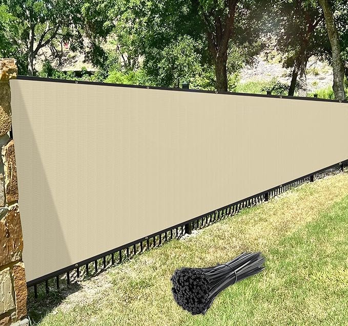 Windscreen4less Privacy Fence Screen Heavy Duty Windscreen Fencing Mesh Fabric Shade Net Cover with Brass Grommtes for Outdoor Wall Garden Yard Pool Deck, 8'x212' Beige