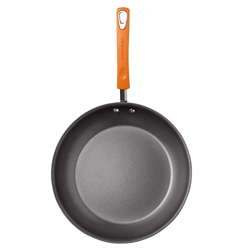 Rachael Ray Brights Hard-Anodized Aluminum Nonstick Cookware Set with Glass Lids, 10-Piece Pot and Pan Set, Gray with Orange Handles
