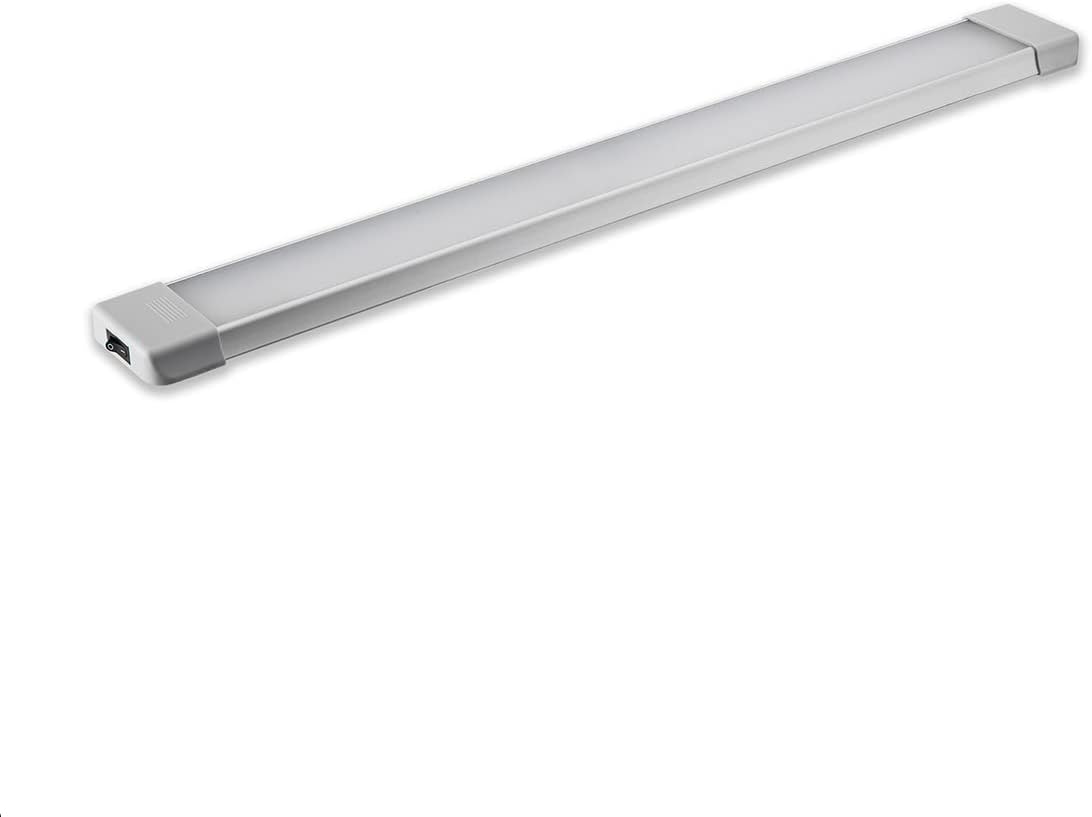 LED Interior Utility Light Fixture 22.4" x 2.6", High Lumen-Output Low Current Draw Energy Efficient, Frosted Lens 6000K Cool-White Even Diffused Beam, On/Off Rocker Switch 12V-24V DC, 1-Pack