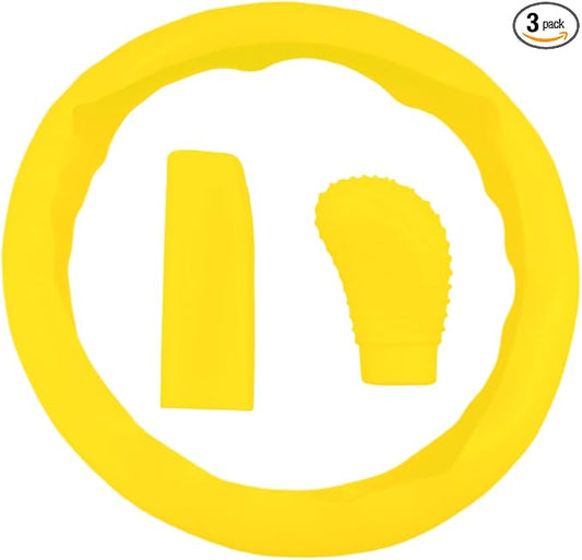 3PCS Silicone Car Steering Wheel Cover Set - Includes Car Handbrake Cover & Gear Shift Cover & Anti-Slip Steering Wheel Protector, Universal Auto Interior Decoration for Most Cars (Yellow)