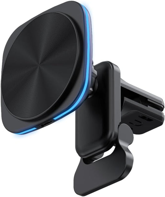 Car Phone Mount – 15W Magnetic Wireless Charger for 12-15 Series, Reliable and Efficient Wireless Charging Phone Holder(Black with Blue Light)