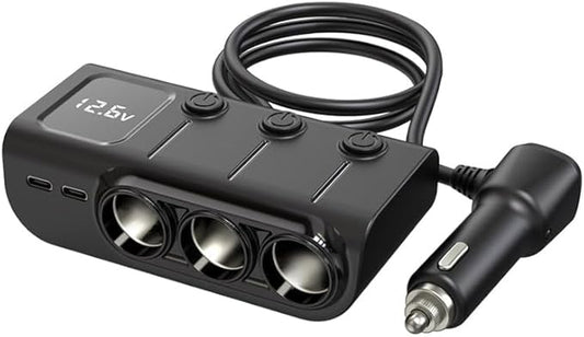 8 in 1 Cigarette Lighter Splitter, 120W 3 Socket Car Charger Adapter,5 USB,Type-C PD36W, Fast Charging,12V/24V Input, Built-in Protecter, Zero Risk to Car & Devices,for Car, Truck, SUV, RV, Camping