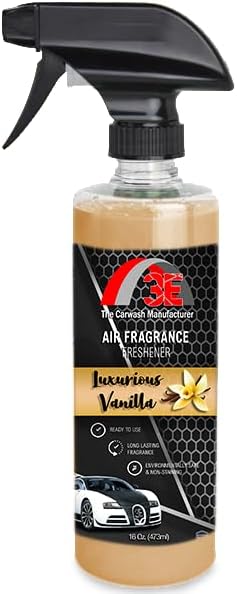 3E Car Air Freshener Premium Vanilla Scent 16 fl oz – Professional Automotive Air Freshener & Odor Eliminator, Long-Lasting Interior Fragrance for Cars, Trucks, SUVs, RV, Home & OfficeBlue (VANILLA)