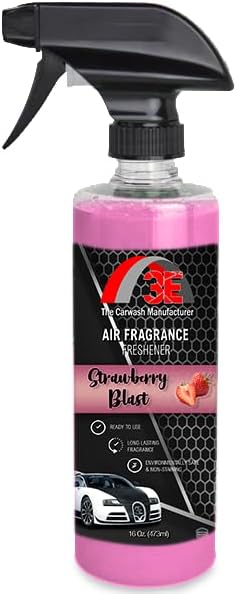 3E Car Air Freshener Premium Strawberry Scent 16 fl oz – Professional Automotive Air Freshener & Odor Eliminator, Long-Lasting Interior Fragrance for Cars, Trucks, SUVs, RV, Home & Office (STRAWBERRY)