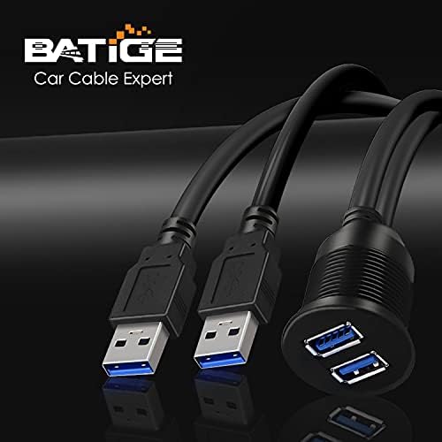 BATIGE 2 Pack Dual USB 3.0 Car Mount Flush Cable - USB3.0 Male to Female Car Mount Extension Cable - Waterproof for Truck, Boat, Motorcycle - Dashboard Panel - 3ft