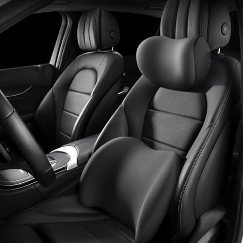 Car Headrest & Lumbar Support Cushion, Ergonomic Car Seat Headrest & Lumbar Cushion, Car Lumbar Support Pillow and Car Neck Pillow Kit for Office Chair, Truck, Wheelchair (Black)
