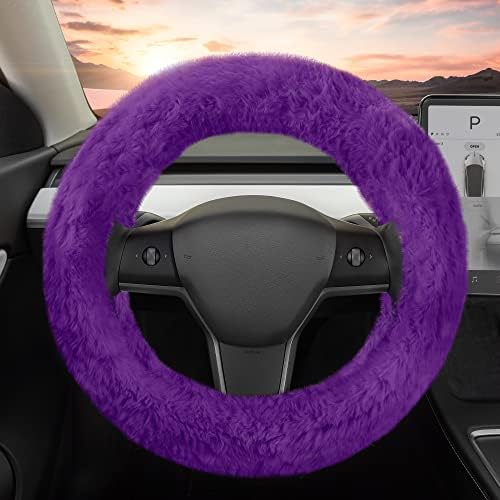 Carbella Aspen Purple Fuzzy Steering Wheel Cover for Women ‚Äì Cute and Stylish Fluffy Fur Steering Wheel Cover for Cars Trucks Vans SUVs, Universal Fit for Wheel Sizes 14.5 to 15.5 inches