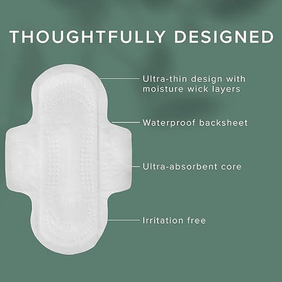 Veeda Natural Cotton Day Pads for Women - Heavy Flow Absorbent Ultra-Thin Feminine Pads with Wings - Hypoallergenic Period pads - Unscented & Chlorine free Sanitary Napkins - 168 Count