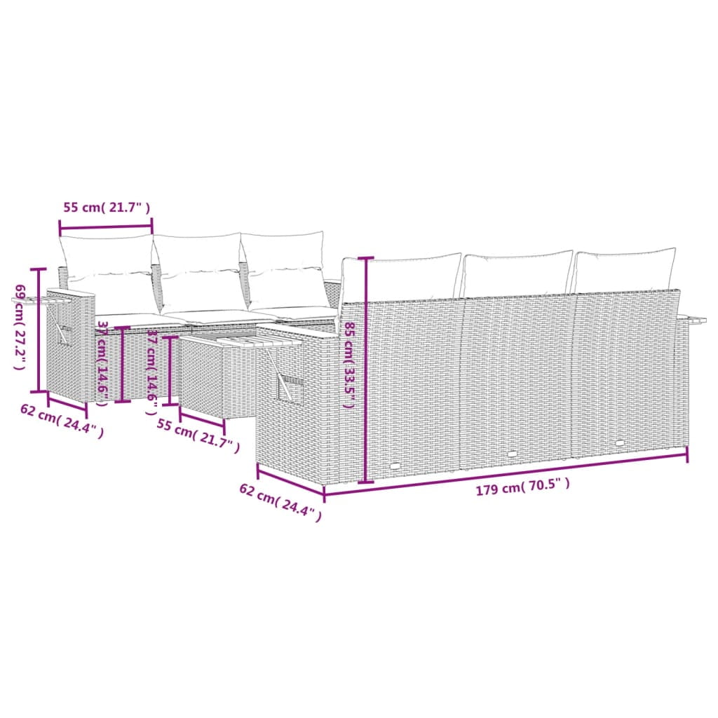 vidaXL Garden Sofa Set Grey PE rattan Large Adjustable Feet