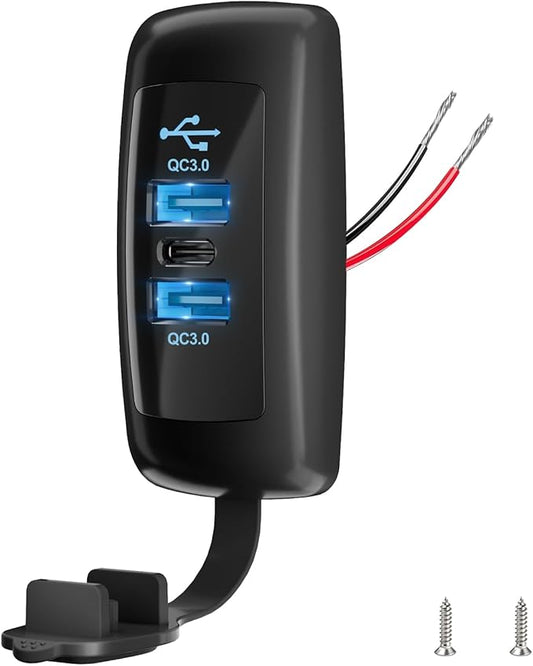 3 Ports 12V RV USB Outlet 72W, Type-C PD3.0 Quick Charge & Dual USB-A QC3.0 Panel Wall Surface Mount, Automotive Car Multi-Port Socket Charger Adapter for RV Marine Boat Bus Camper ATV Truck