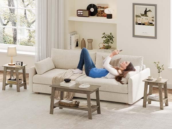 Coffee Table, Coffee Table for Living Room, Modern Farmhouse Coffee Table with Storage Shelf, 2-Tier Living Room Table Rectangular Center Table, Home Office Industrial Cocktail Tables, Grey