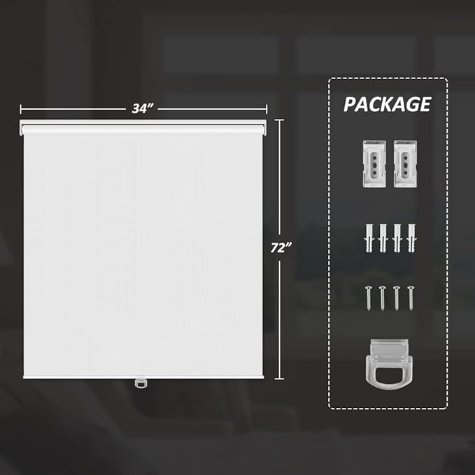 LUCKUP Light Filtering Roller Shades for Windows, Cordless Semi Sheer Solar Blinds with 5% Openness Free-Stop Window Shades for Home & Office, White 34" W x 72" L