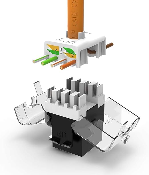 AMPCOM CAT6 Keystone Jack Tool-Less RJ45 UTP, No Punch-Down Tool Required