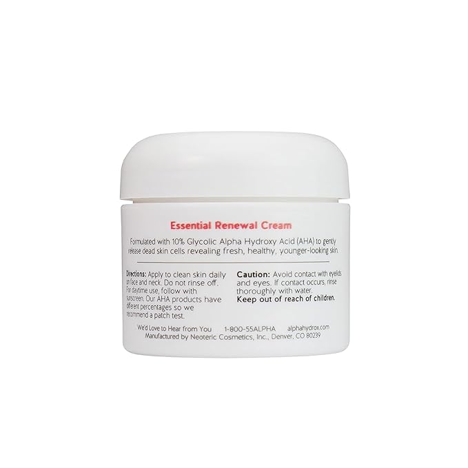 Alpha Skin Care Essential Renewal Cream, 10% Glycolic AHA, Anti-Aging Formula, Reduces Lines & Wrinkles, Hydroxy Acid Exfoliates for Smoother Skin, Normal, Sensitive or Dry Skin, 2 Oz, Pack of 3
