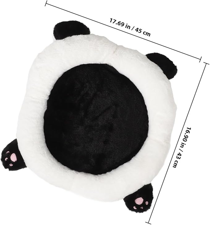 Cute Panda Car Seat Cushion with Lumbar Support, Rabbit Fur Round Pad, Black Auto Seat Pillow for Adults, Comfortable Cushion for Extended Trips and Travel