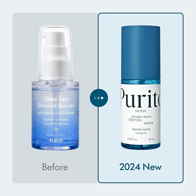 PURITO Hydro Wave Deep Sea Serum, 60 mL / 2.02 fl. oz., Hydrating Face Serum, Lightweight & Non-Greasy, Skin Moisture Boost, Korean Skincare, For Sensitive Skin, Hyaluronic Acid & Deep Sea Water