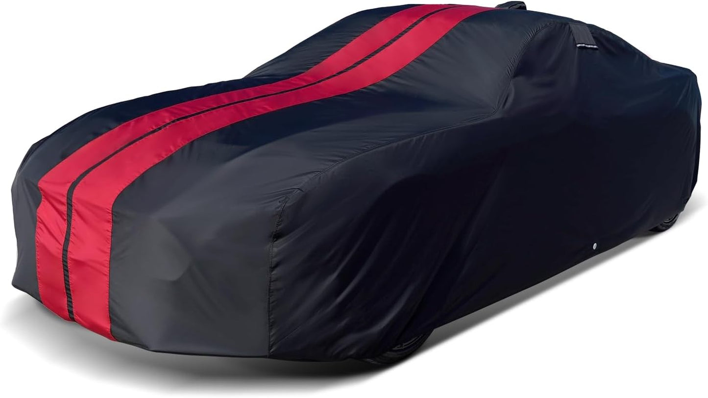 iCarCover Custom Car Cover for Pontiac Silver Streak (1946-1948) Waterproof All-Weather Rain Snow UV Sun Protector Full Exterior Indoor Outdoor Car Cover (Stripe - Black/Red)