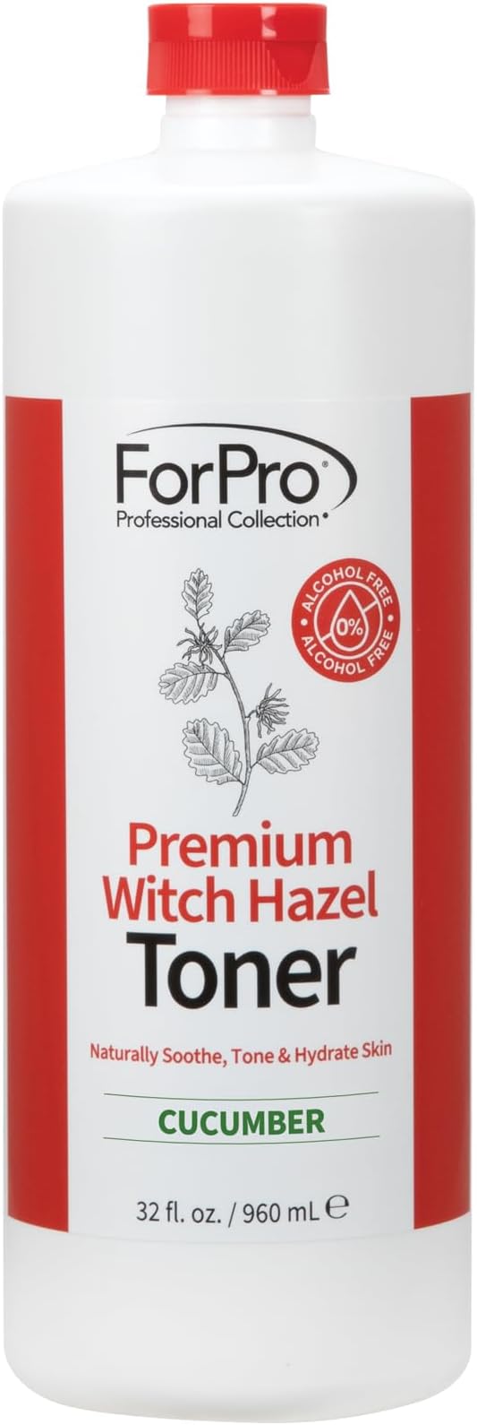 ForPro Premium Witch Hazel Toner, Alcohol-Free, Naturally Soothe, Tone & Hydrate Skin, Vegan, Cucumber Scent, 32 Fl Oz (Pack of 4)