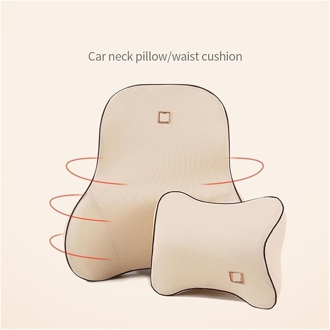 Car Driver Pillow Lumbar Support Back Cushion Fit for Seat Neck Pillow Washable Pillow Cushion(1 Set Beige)