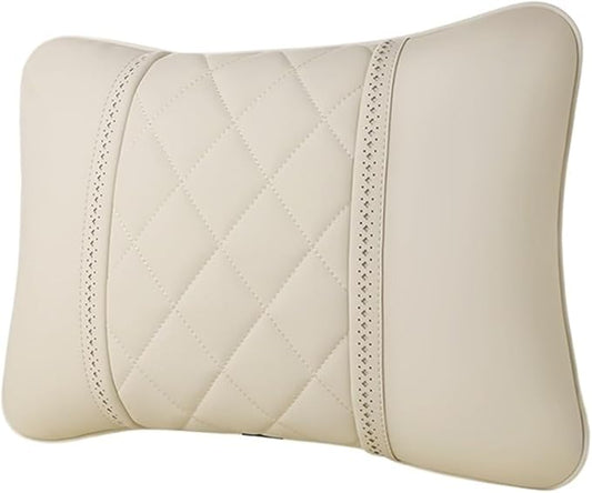 Car seat headrest Leather Car Fit for Seat Rest Cushion Headrest Car Neck Pillow Fit for BMW (Color : Beige-01)