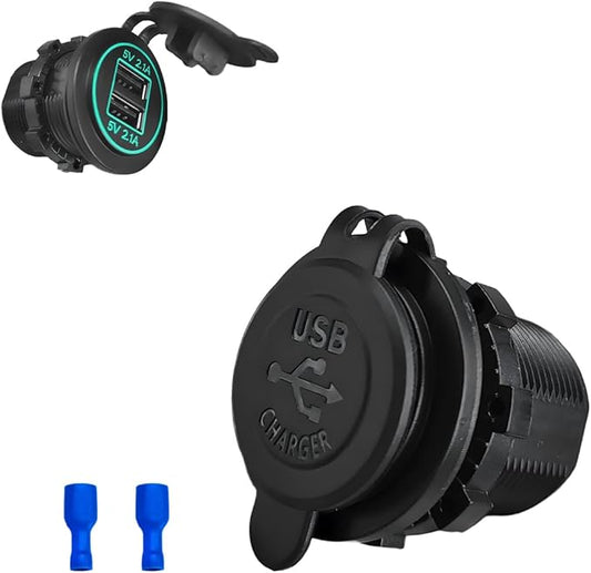 4.2A Dual USB Charger Socket, Waterproof Power Outlet 12V/24V 2.1A & 2.1A Quick Charge Socket, USB Charger Socket with Cap for Car Golf Cart Mobile RV ATV Truck Marine Boat (Green)
