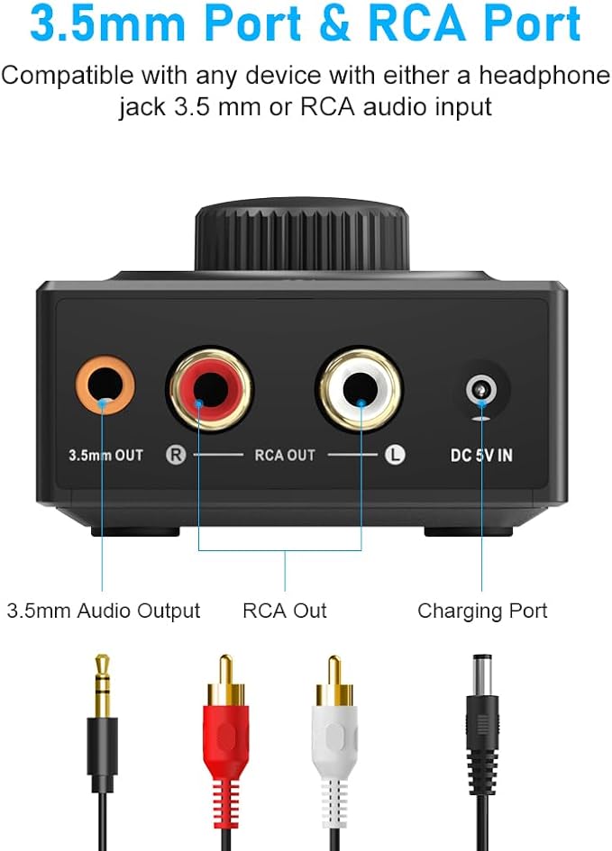 YMOO B06T3 Bluetooth 5.3 Receiver, 100ft RCA Bluetooth Audio Adapter