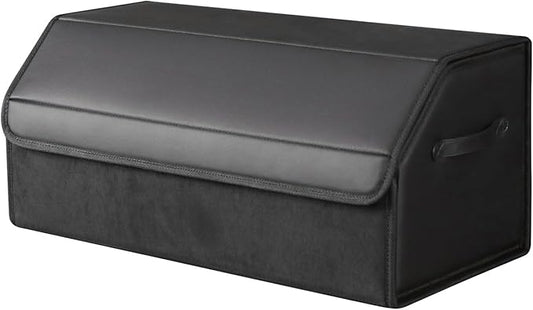 car organizers and storage for SUV,trunk organizer for sedan, leather foldable sleek box with lid,collapsible cargo bins, tool accessories containers,Collapsible Suede velvet (22 inch Covered)